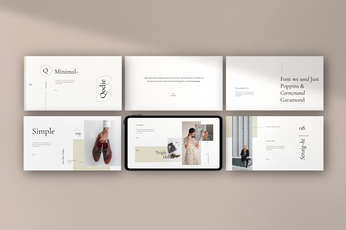 極簡主義攝影作品集幻燈片模板 qodie - 簡約商務圖文設計指南
